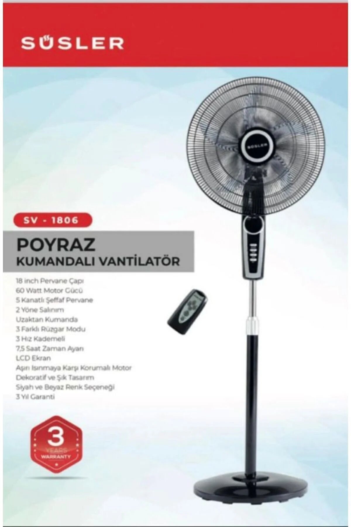 Süsler SV-1806 R Poyraz Ayaklı Vantilatör